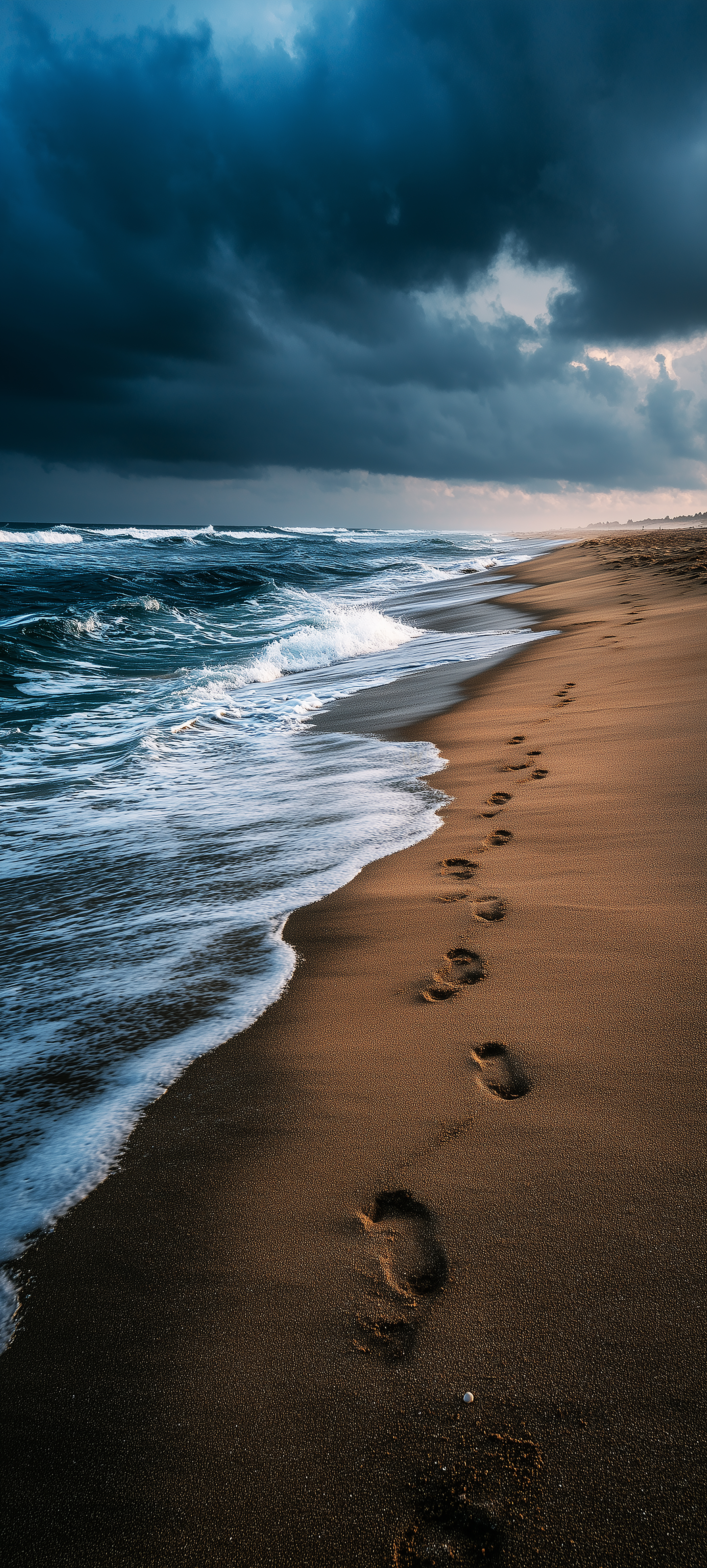 Footsteps on Stormy Beach - beach wallpaper for Ghetto Wallpapers