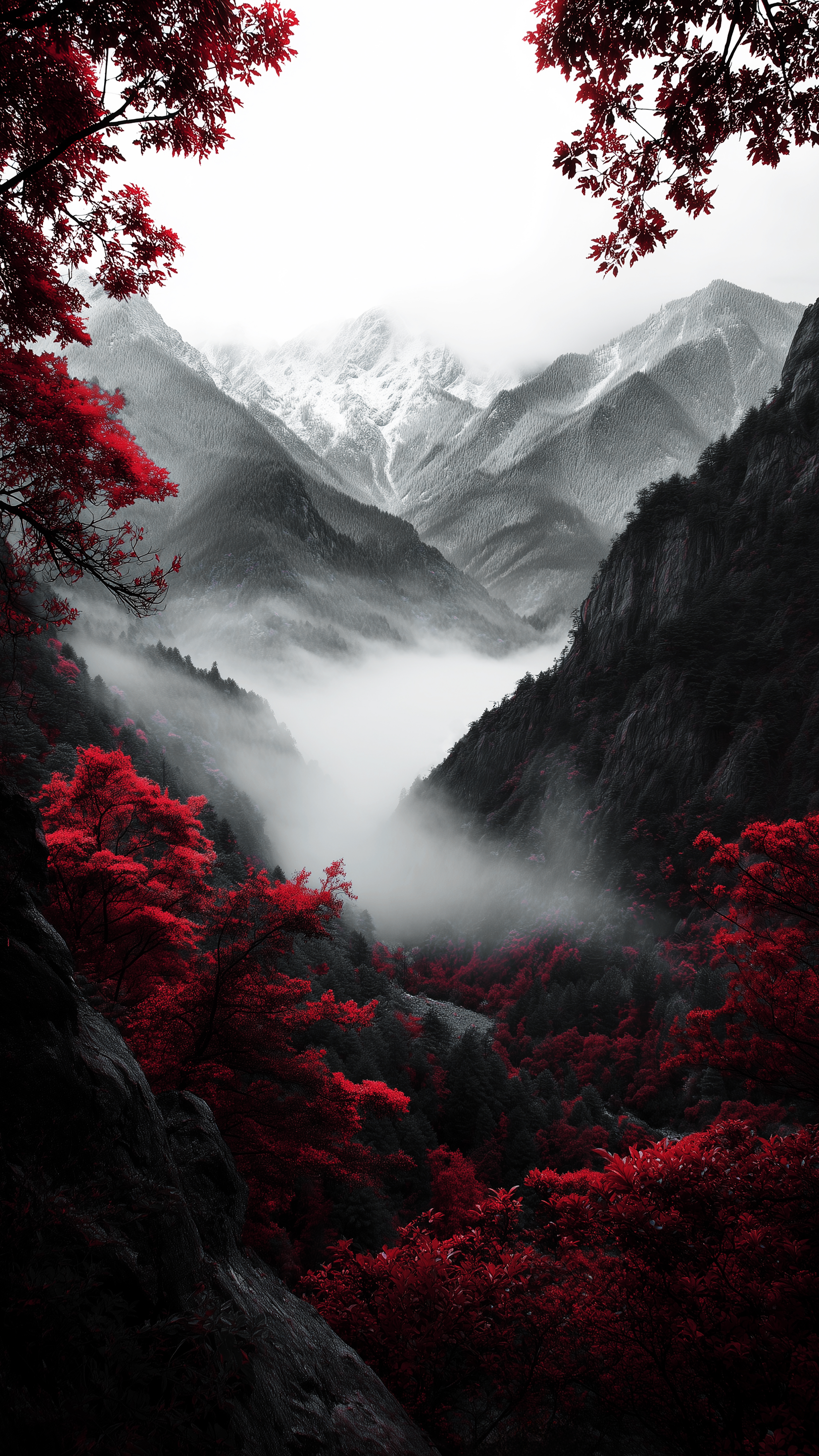 Misty Red Mountain Valley - nature wallpaper for Ghetto Wallpapers