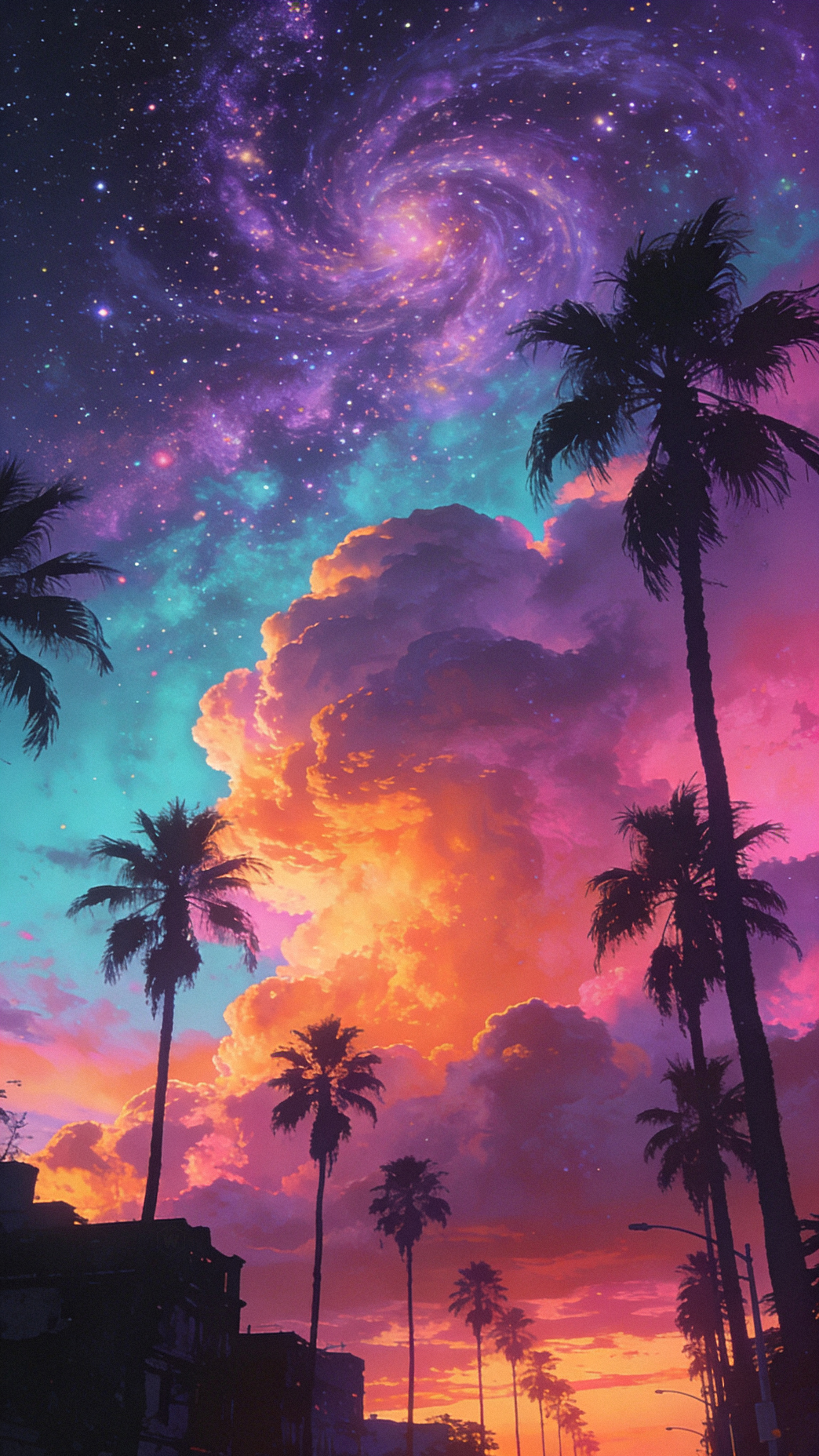 Neon Galaxy Palm Trees - galaxy wallpaper for Ghetto Wallpapers