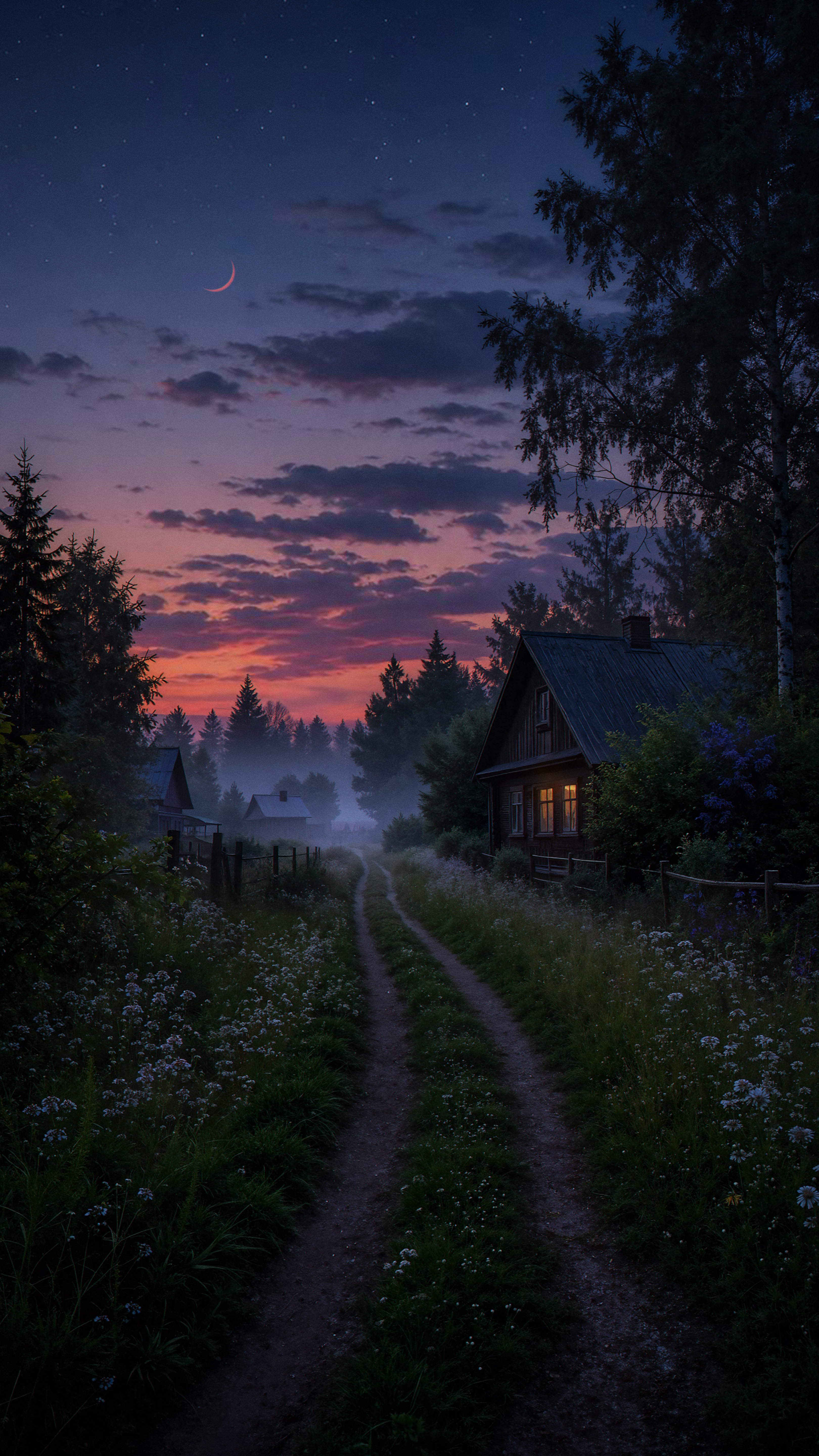 Cozy Cabin Night Landscape - cabin wallpaper for Ghetto Wallpapers