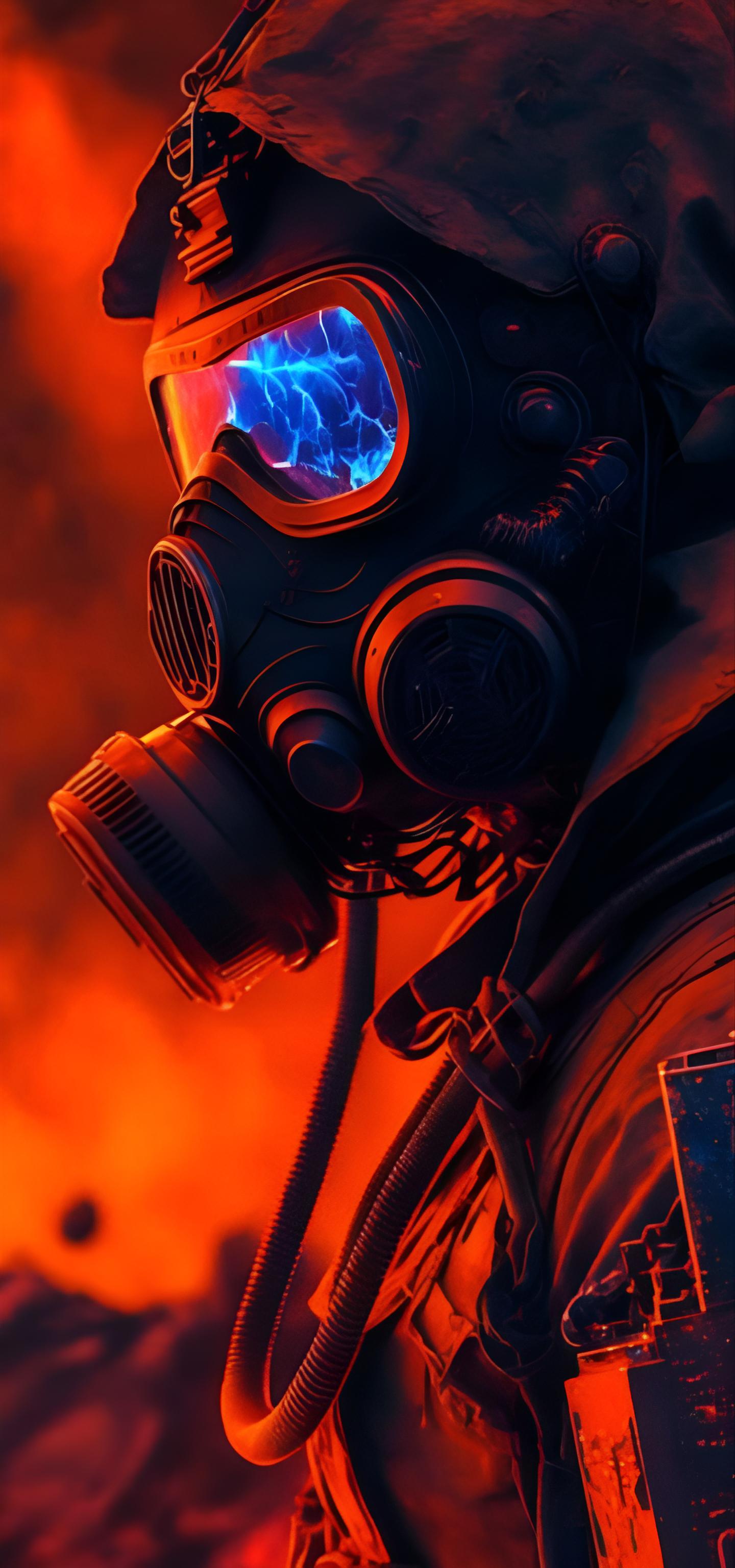 Neon Gas Mask Soldier - cyberpunk wallpaper for Ghetto Wallpapers