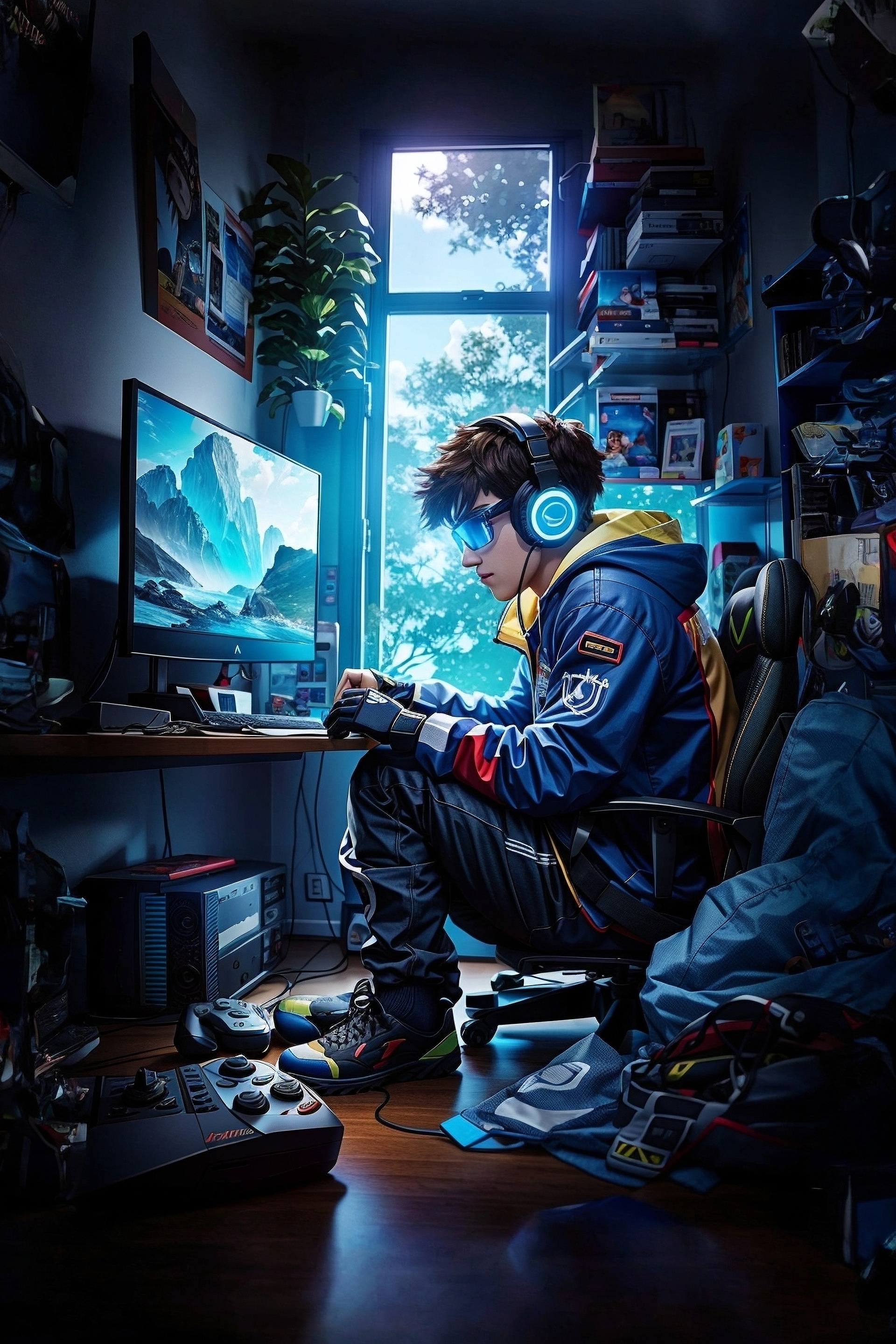 Gamer in Blue Room - gaming wallpaper for Ghetto Wallpapers