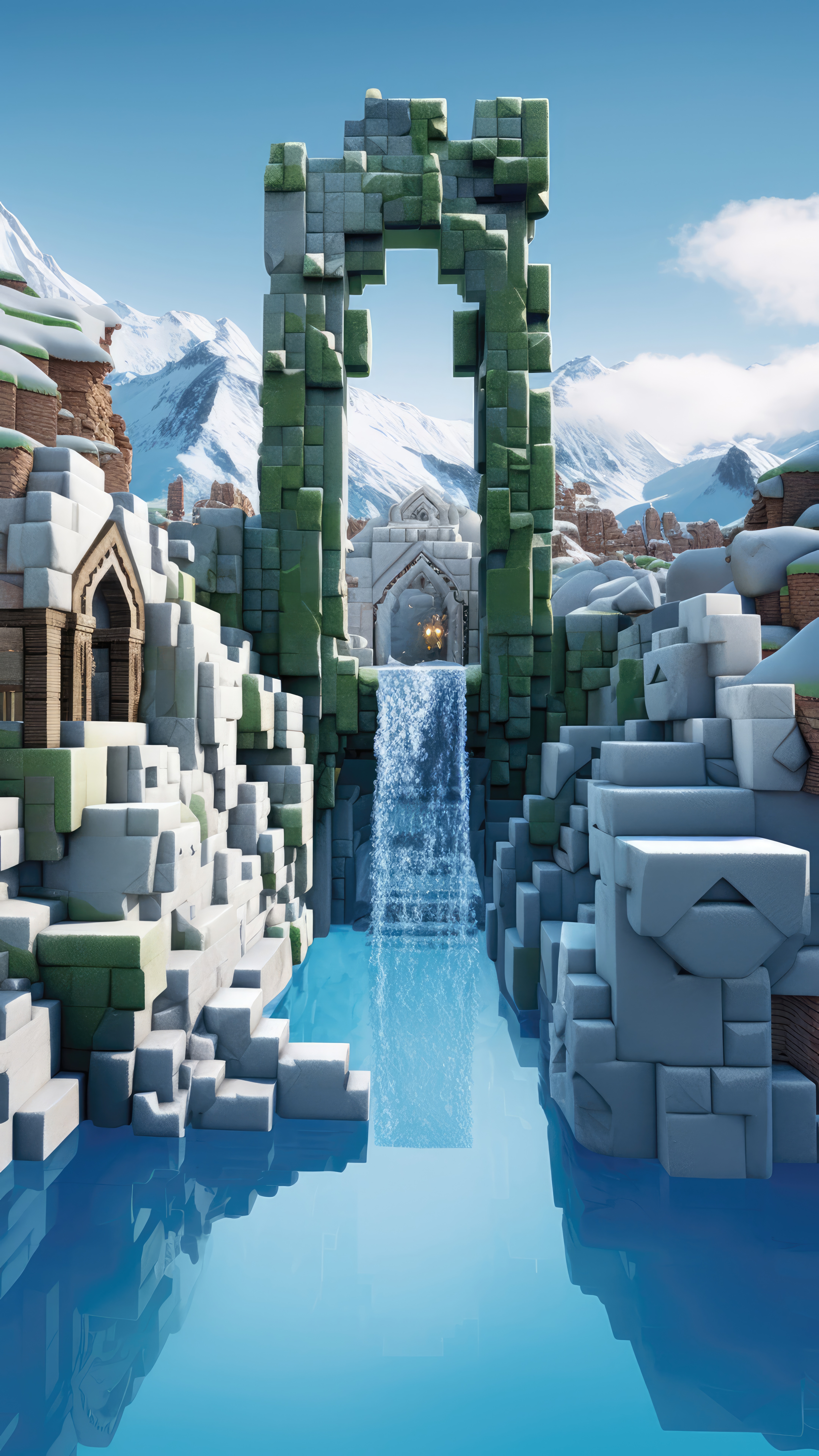 Blocky Mountain Oasis - minecraft wallpaper for Ghetto Wallpapers