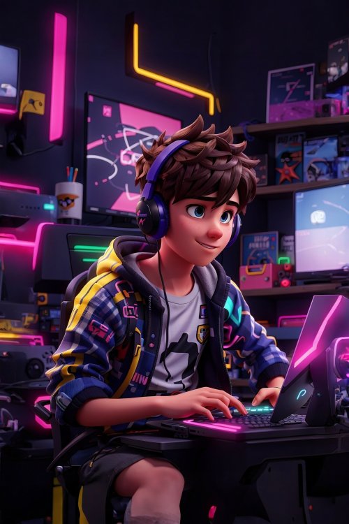 Young Gamer Neon Setup - Related Ghetto Wallpapers wallpaper