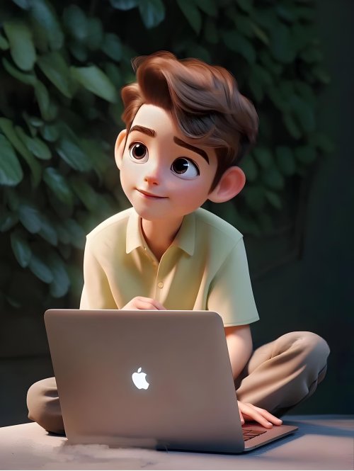 Boy Using Apple Laptop - anime boy Wallpaper