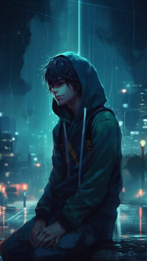 Lonely Anime Boy Night - anime boy Wallpaper