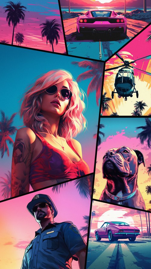 Retro Miami Vibes Collage - gaming Wallpaper