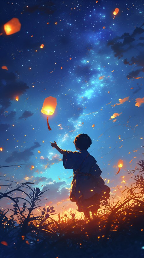 Boy Releasing Sky Lantern - Related Ghetto Wallpapers wallpaper
