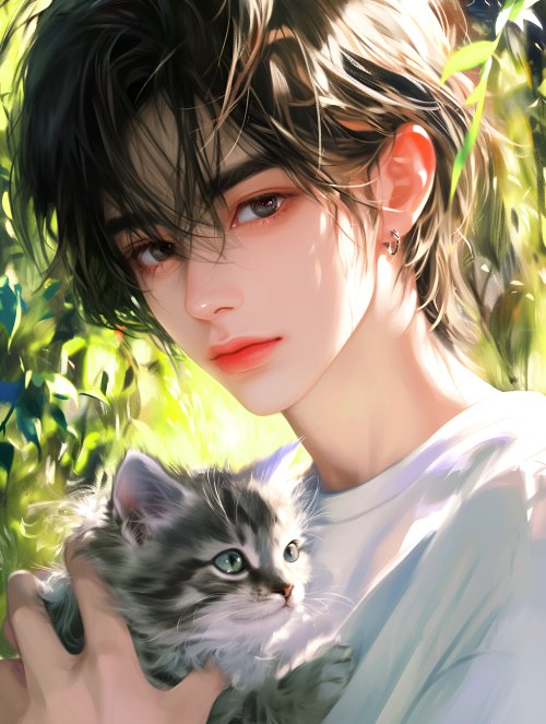 Anime Boy With Kitten - anime boy Wallpaper