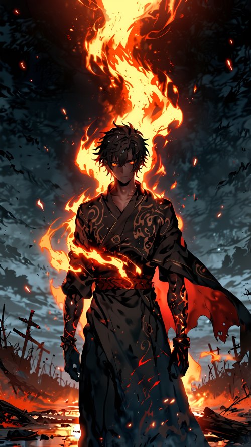 Fiery Anime Warrior Spirit - anime boy Wallpaper