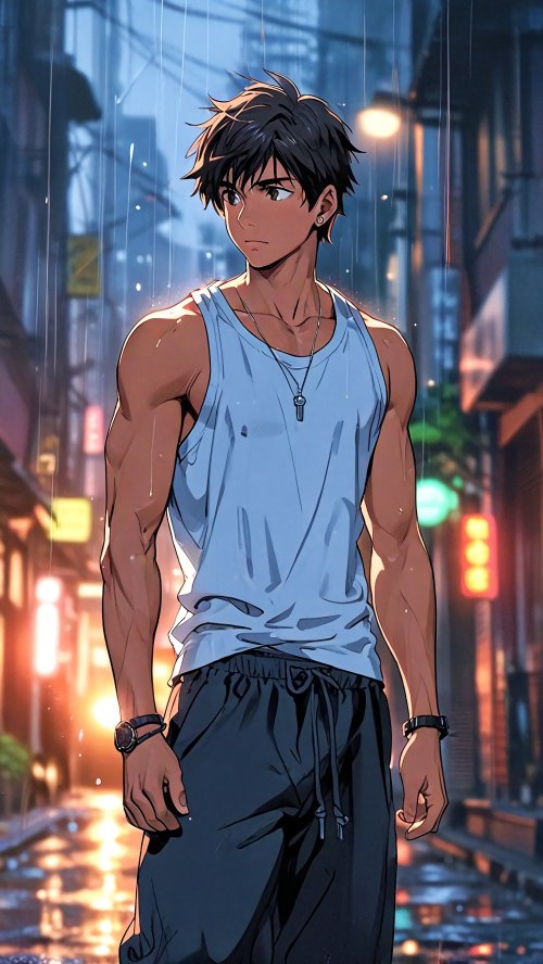Anime Boy Rainy Street