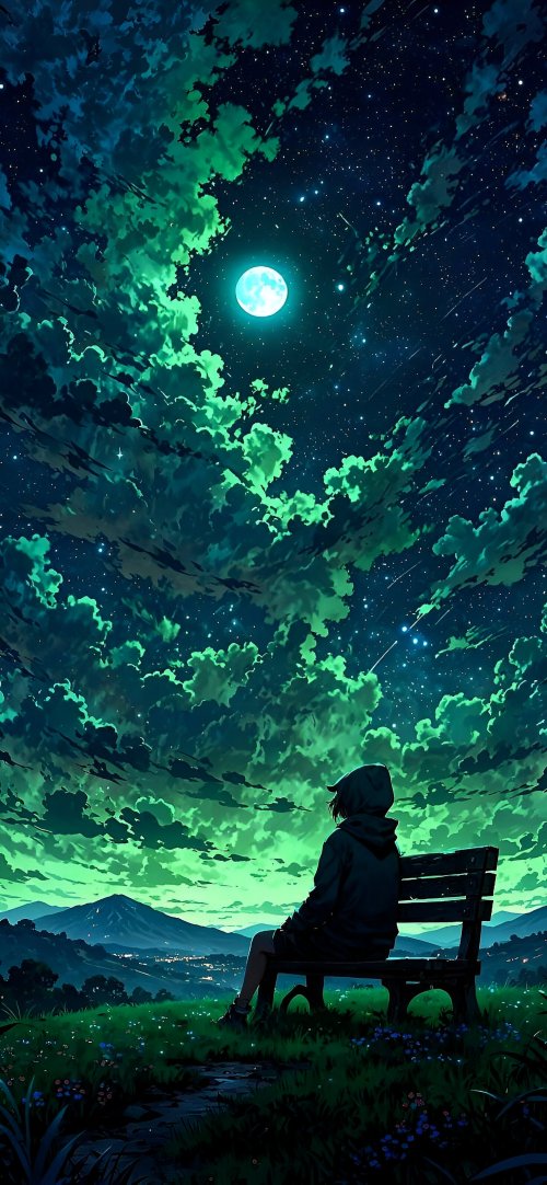 Lonely Night Under Moonlight - anime Wallpaper