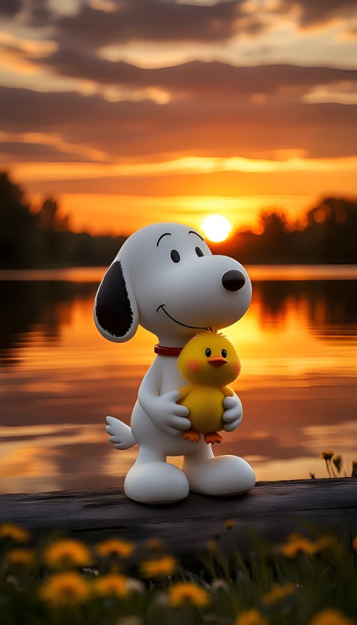 Snoopy Hugging Little Duck