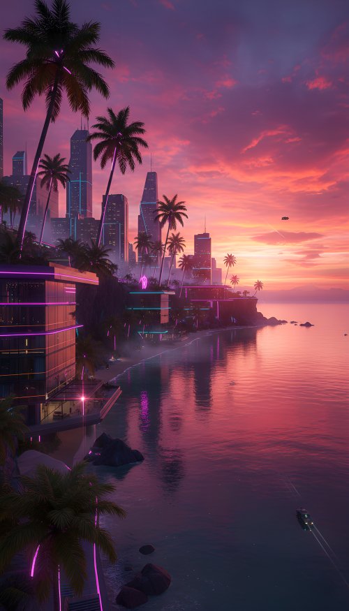 Neon Tropical City Sunset - Related Ghetto Wallpapers wallpaper