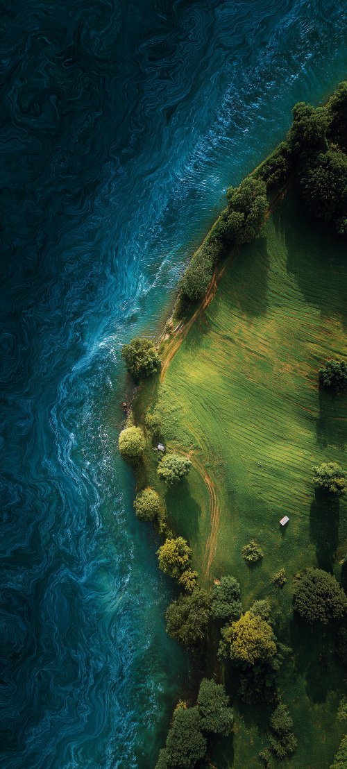 Aerial Riverbank Landscape View