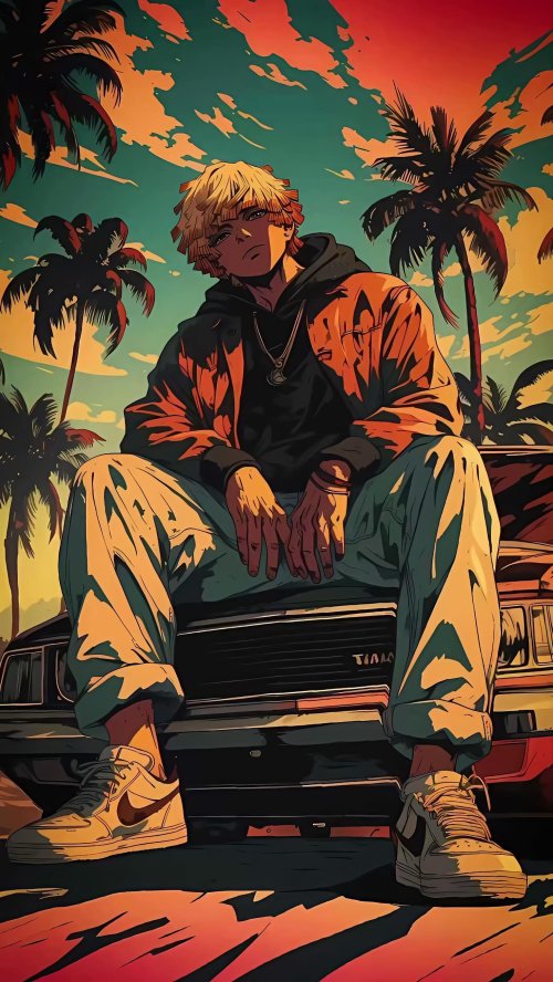 Zenitsu Streetwear Sunset Vibes - anime Wallpaper