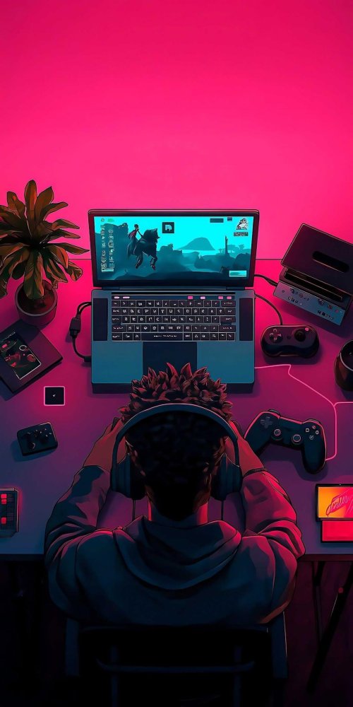 Gamer in Neon Room - Related Desktop & Laptop wallpaper