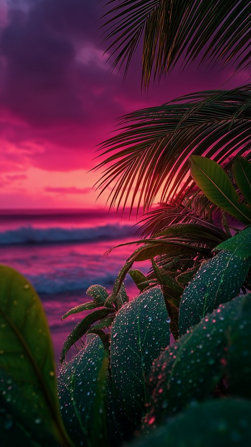 Tropical Sunset Palm Leaves