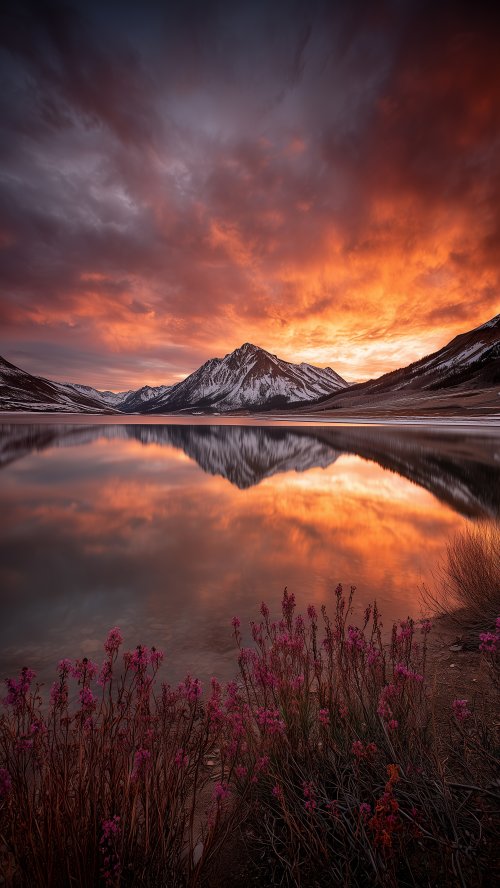 Fiery Mountain Sunset Reflection - Related Ghetto Wallpapers wallpaper