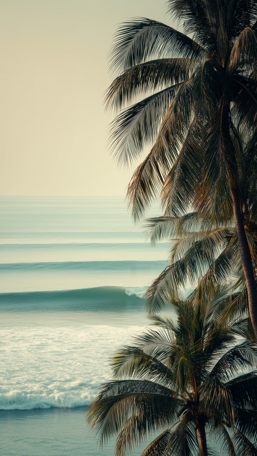 Tropical Palm Beach Waves - beach Wallpaper