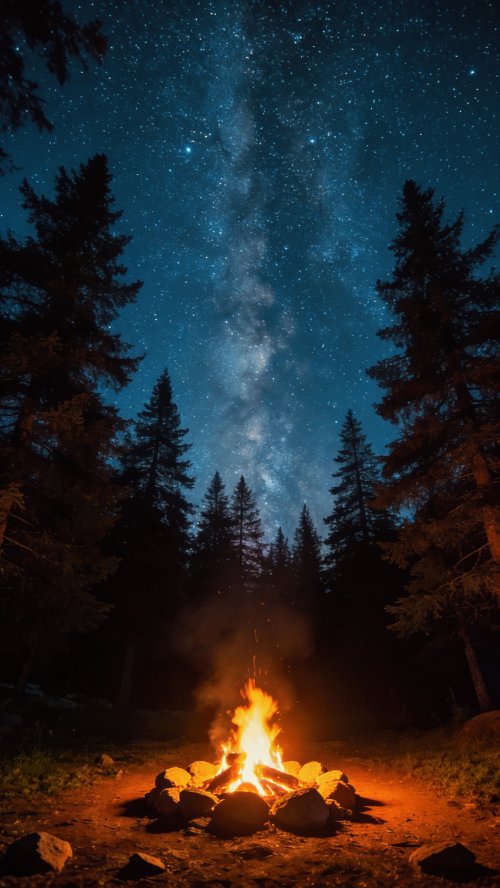 Campfire Under Starry Sky