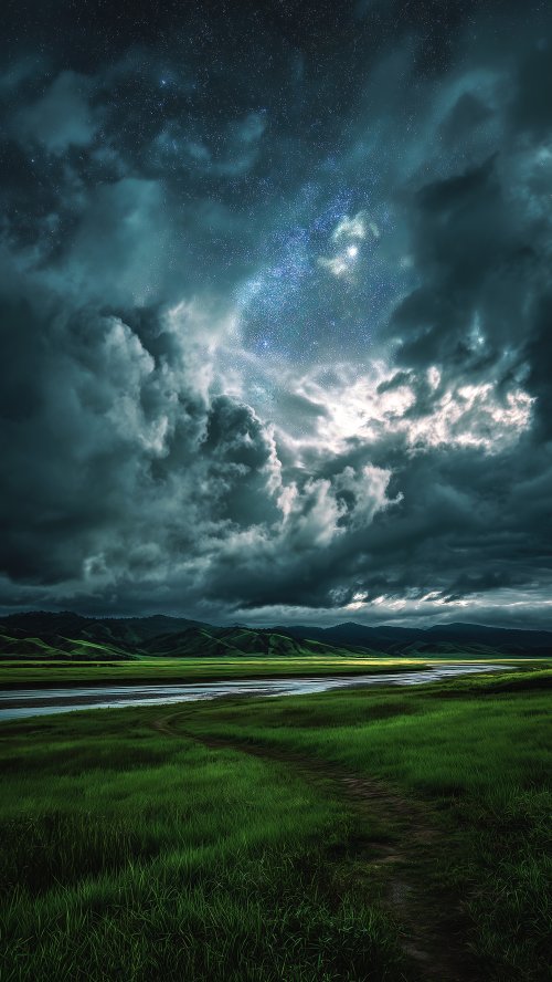 Starlit Meadow Night Landscape - Related Ghetto Wallpapers wallpaper
