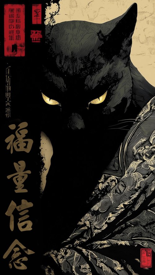 Japanese Style Black Cat - Related Ghetto Wallpapers wallpaper