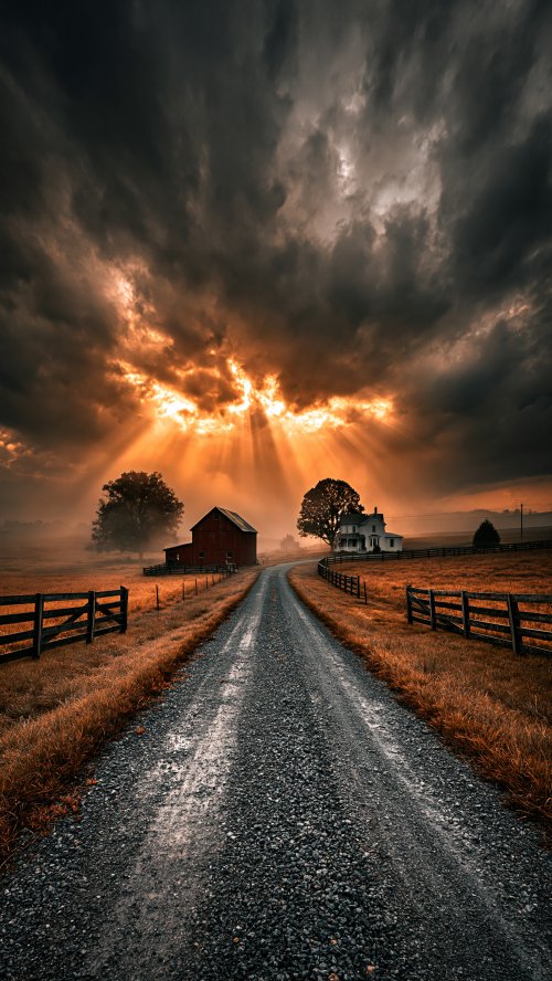 Stormy Country Farm Path