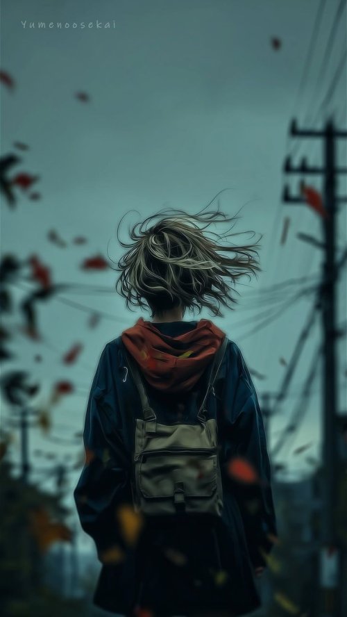 Windy Autumn Day Wanderer - girl Wallpaper