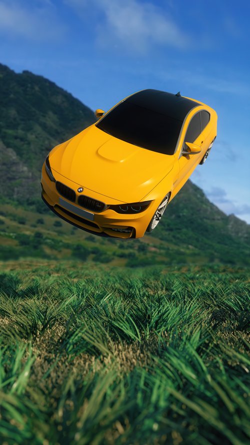 Flying Yellow BMW Car