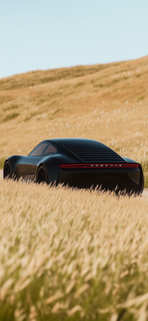 Black Porsche in Field - porsche Wallpaper