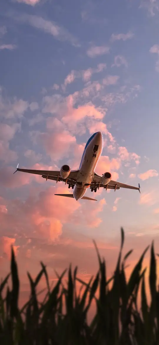 Airplane Sunset Takeoff