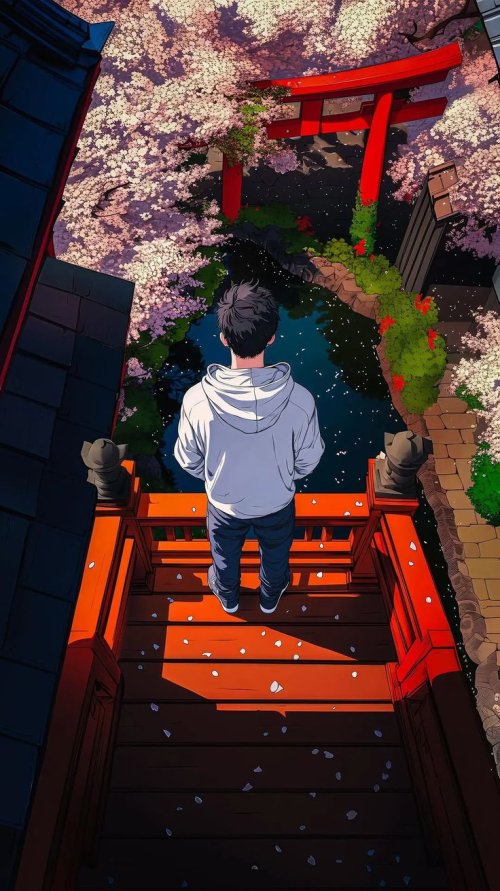 Anime Boy Cherry Blossoms