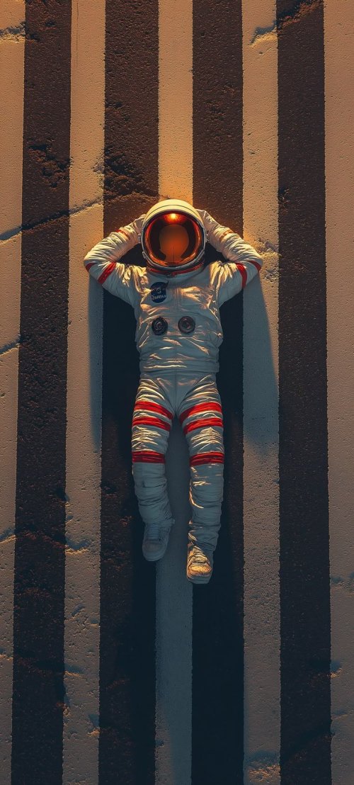 Astronaut on Striped Road