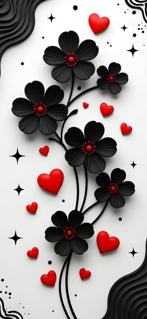 Black Flowers Red Hearts