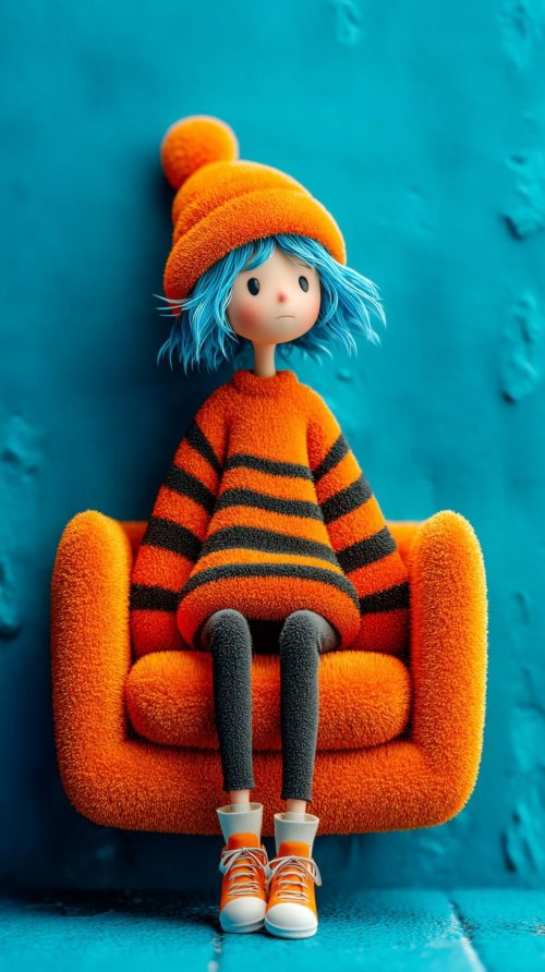 Blue-haired Doll on Couch