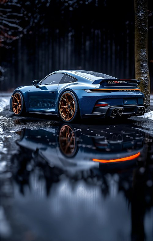 Blue Porsche Reflection