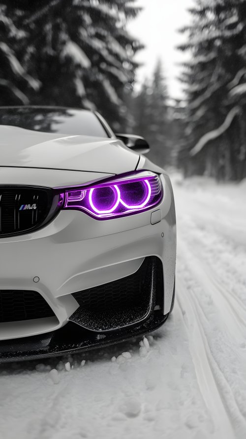 BMW_M4_Purple_Headlights_Snow