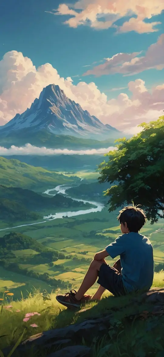 Boy Contemplates Mountain View - Related  wallpaper