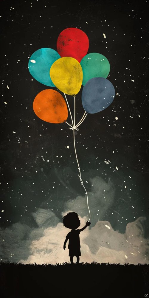 Boy with Colorful Balloons