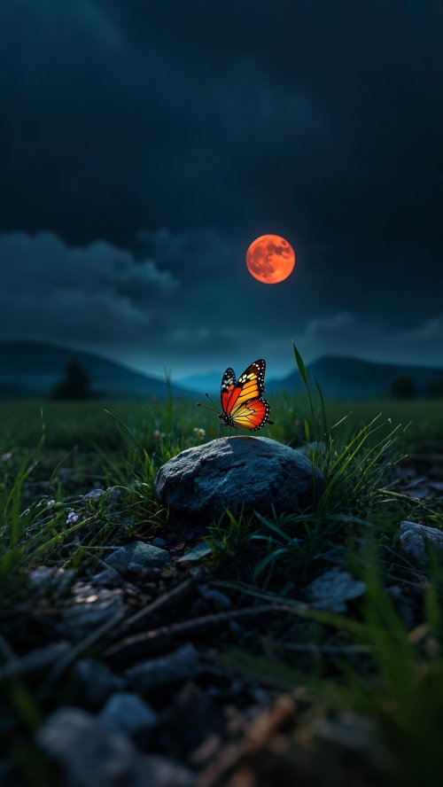 Butterfly Under Orange Moon - Related Dope Wallpapers wallpaper