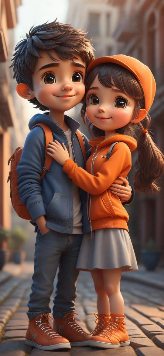 Cartoon Couple Embrace