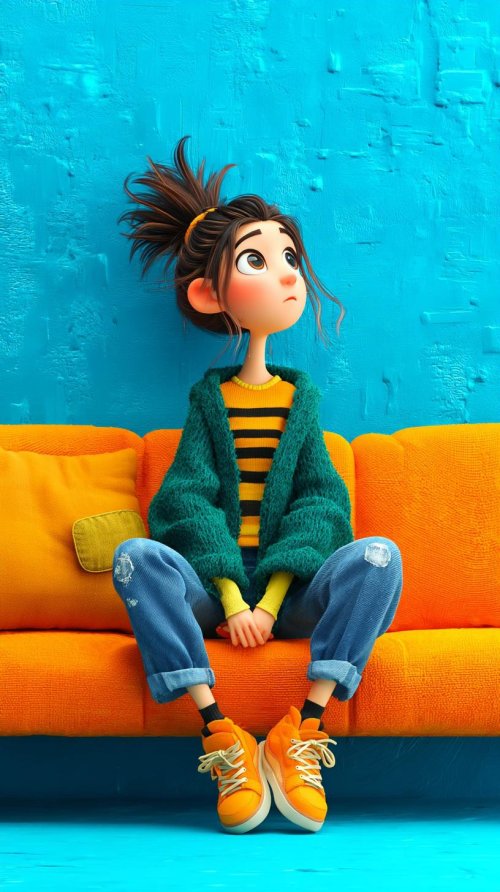 Cartoon Girl on Couch