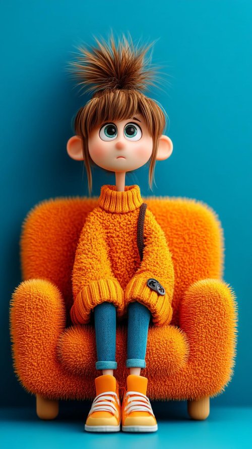 Cartoon Girl on Orange Chair