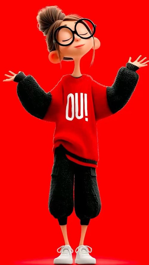 Cartoon Girl 'Oui' Sweater - dope Wallpaper