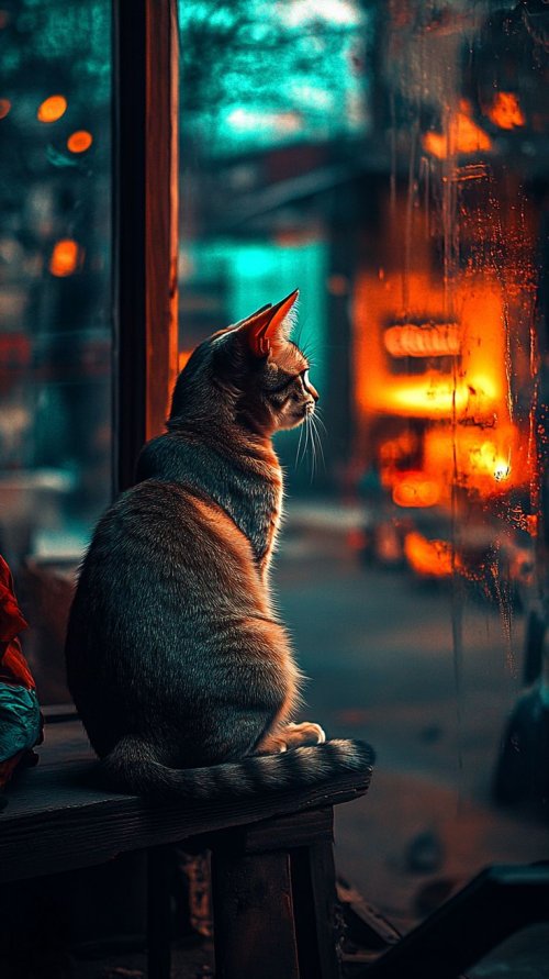 Cat Gazing Out Window - cat Wallpaper