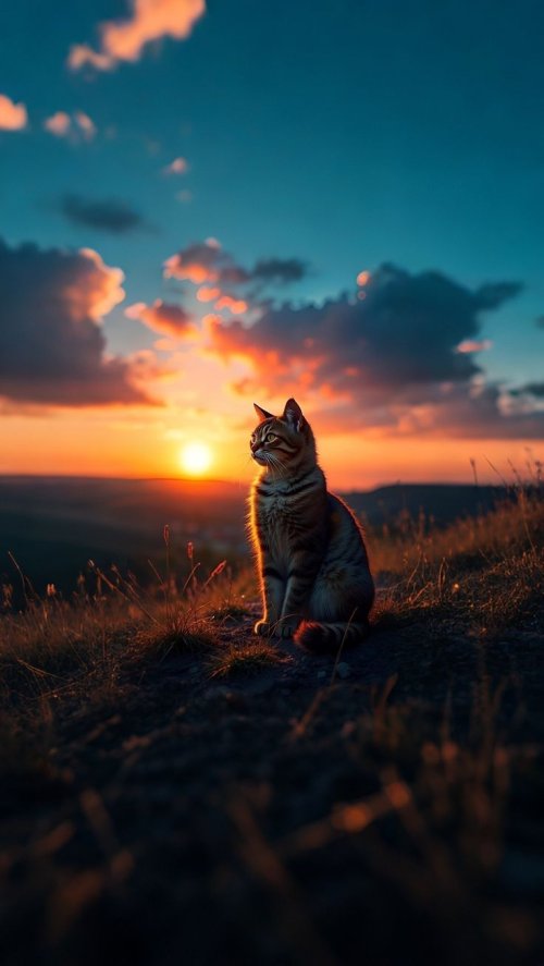 Cat Sunset Landscape - cat Wallpaper