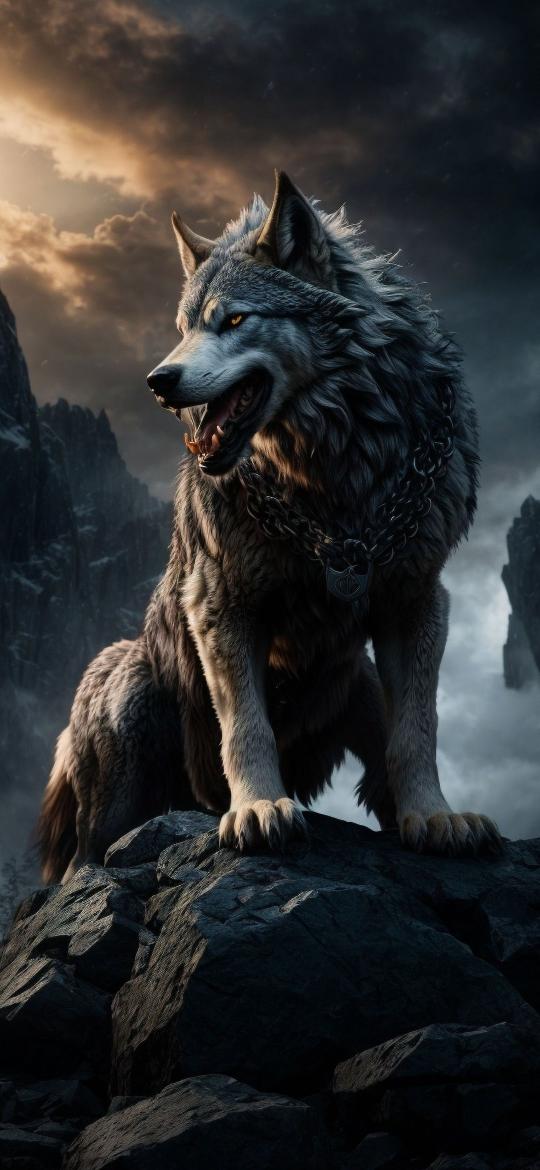 Chained Wolf on Mountain