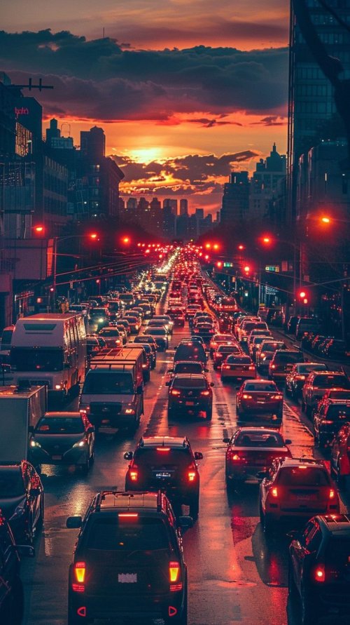 City Traffic Sunset Glow - urban Wallpaper