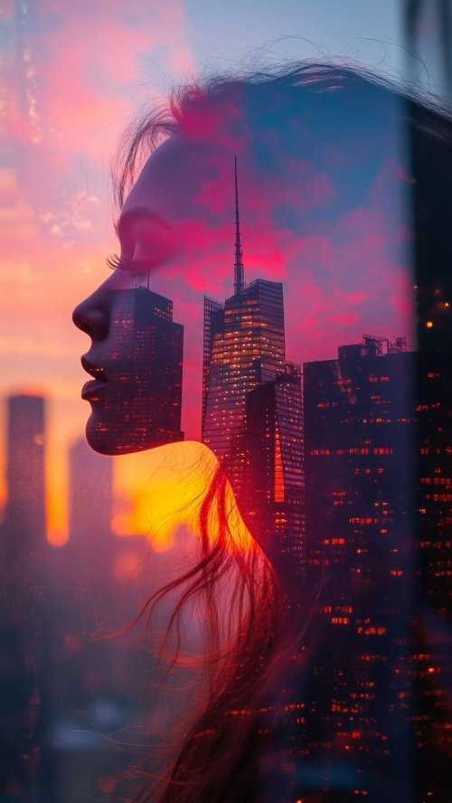 Cityscape Double Exposure Portrait - Related Anime Wallpapers wallpaper